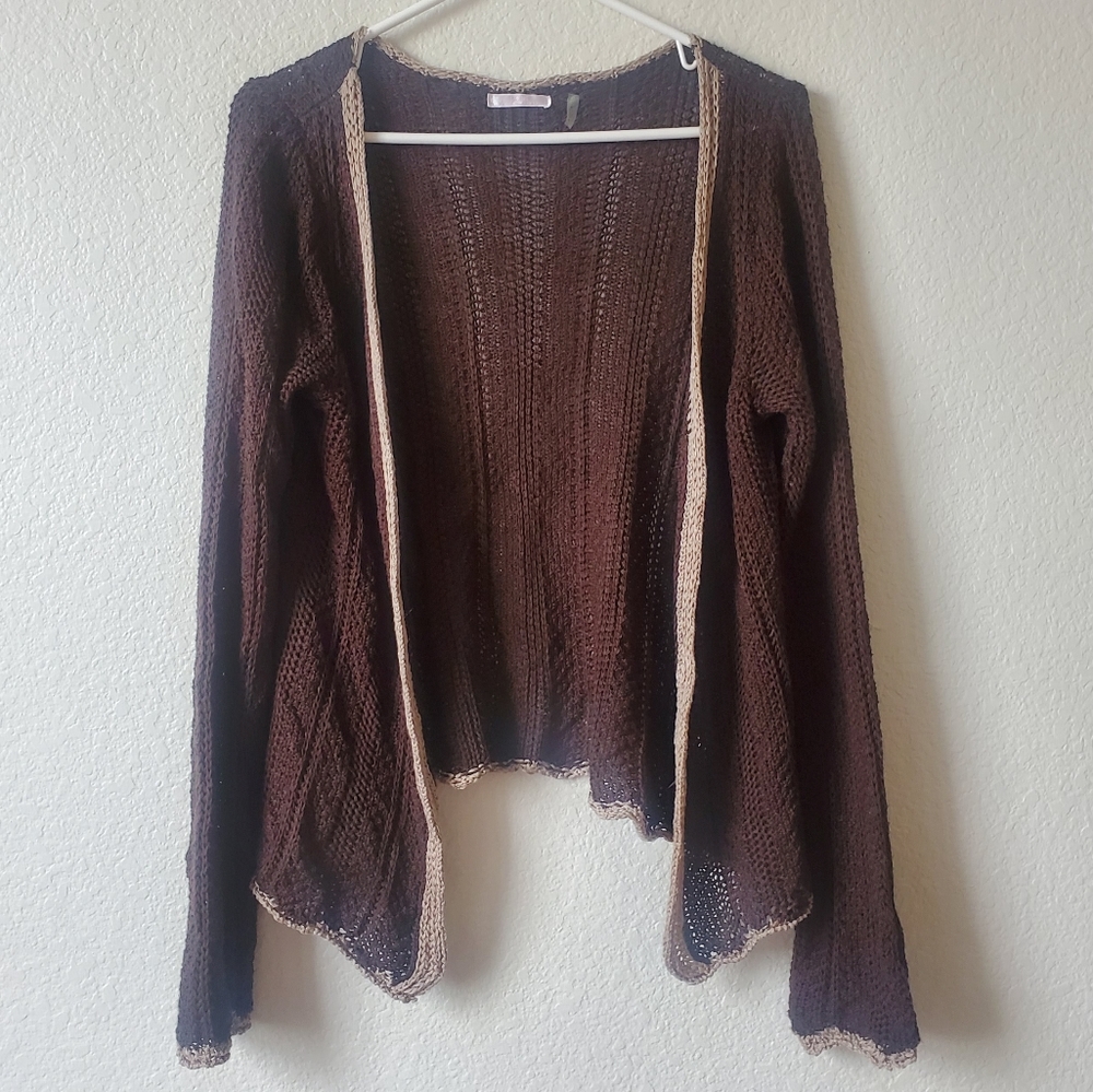 Pois Made In Italy Brown Crochet Cardigan